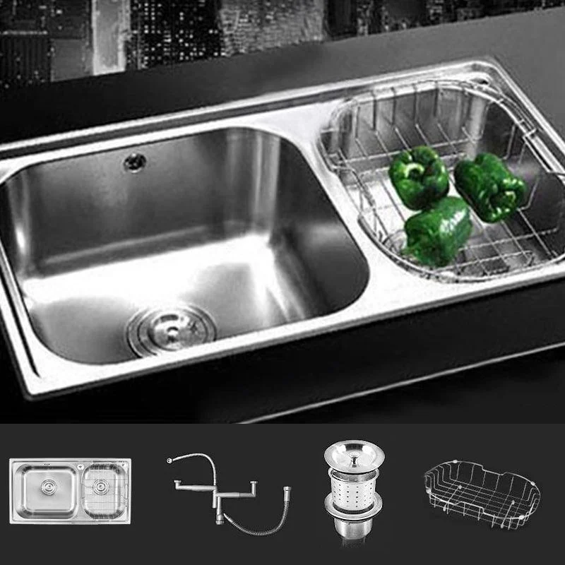 Rectangle 2 Holes Kitchen Sink Stainless Steel Double Basin Sink -Bathlova