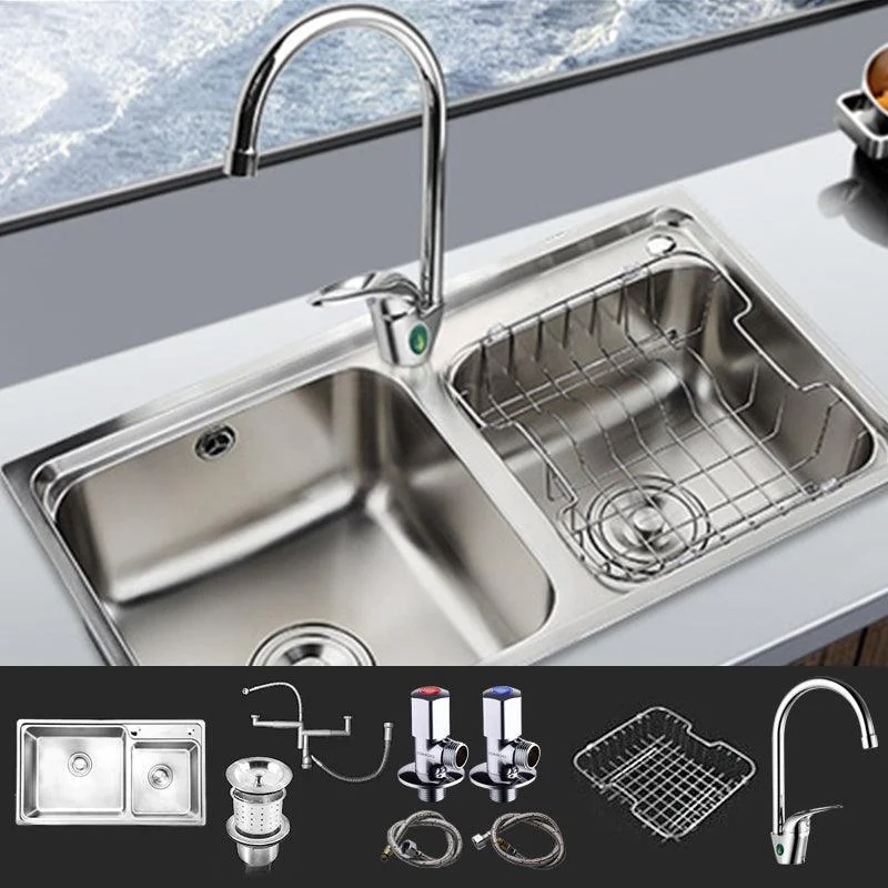 Rectangle 2 Holes Kitchen Sink Stainless Steel Double Basin Sink -Bathlova