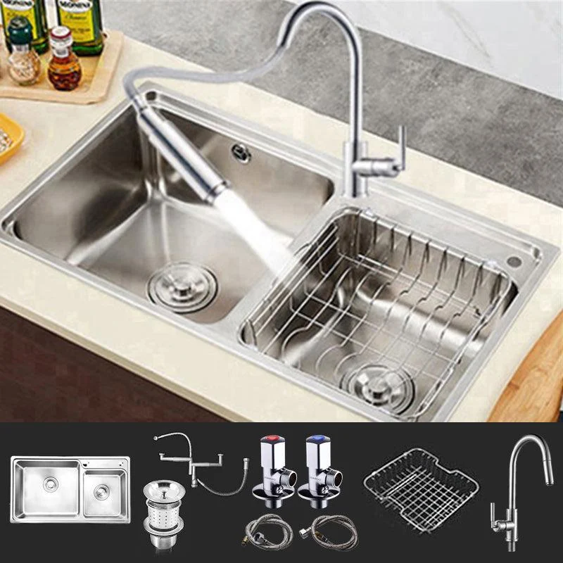 Rectangle 2 Holes Kitchen Sink Stainless Steel Double Basin Sink -Bathlova