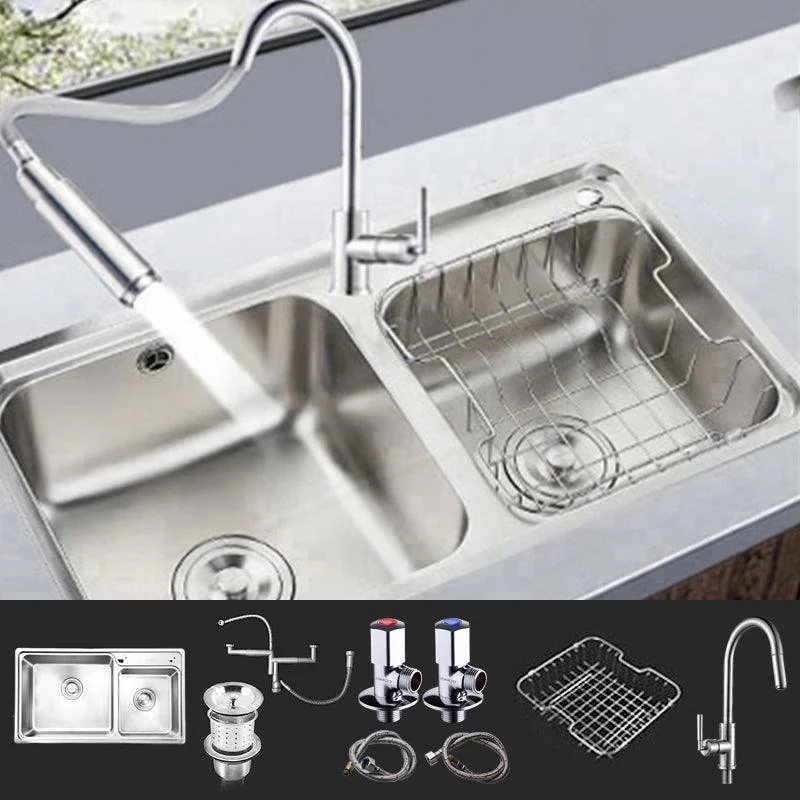 Rectangle 2 Holes Kitchen Sink Stainless Steel Double Basin Sink -Bathlova