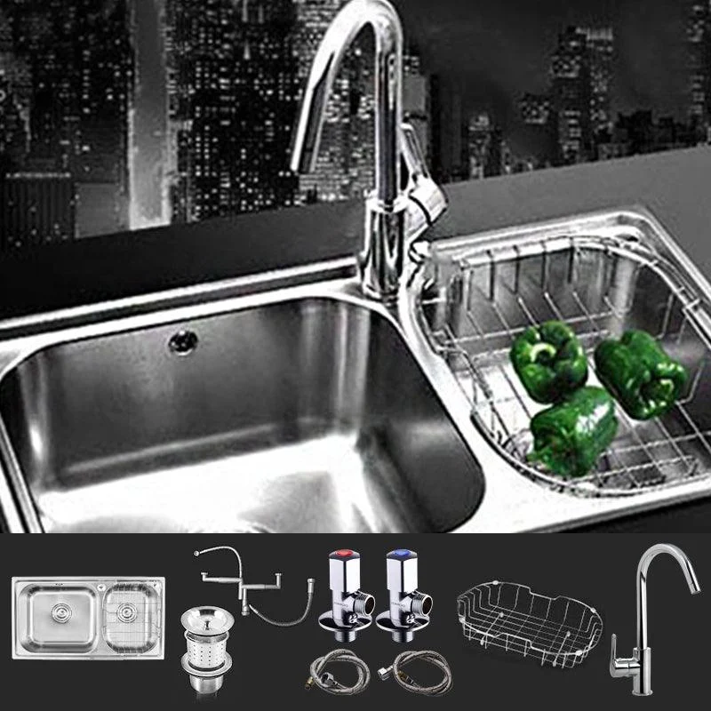 Rectangle 2 Holes Kitchen Sink Stainless Steel Double Basin Sink -Bathlova