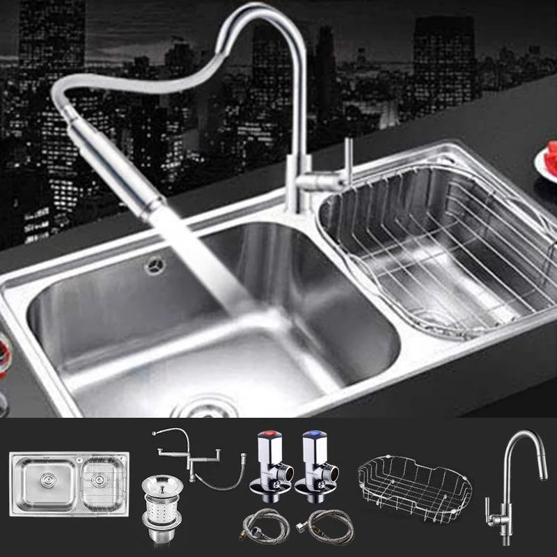 Rectangle 2 Holes Kitchen Sink Stainless Steel Double Basin Sink -Bathlova