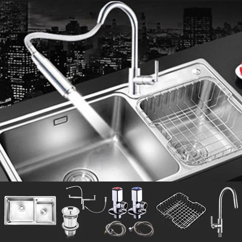 Rectangle 2 Holes Kitchen Sink Stainless Steel Double Basin Sink -Bathlova