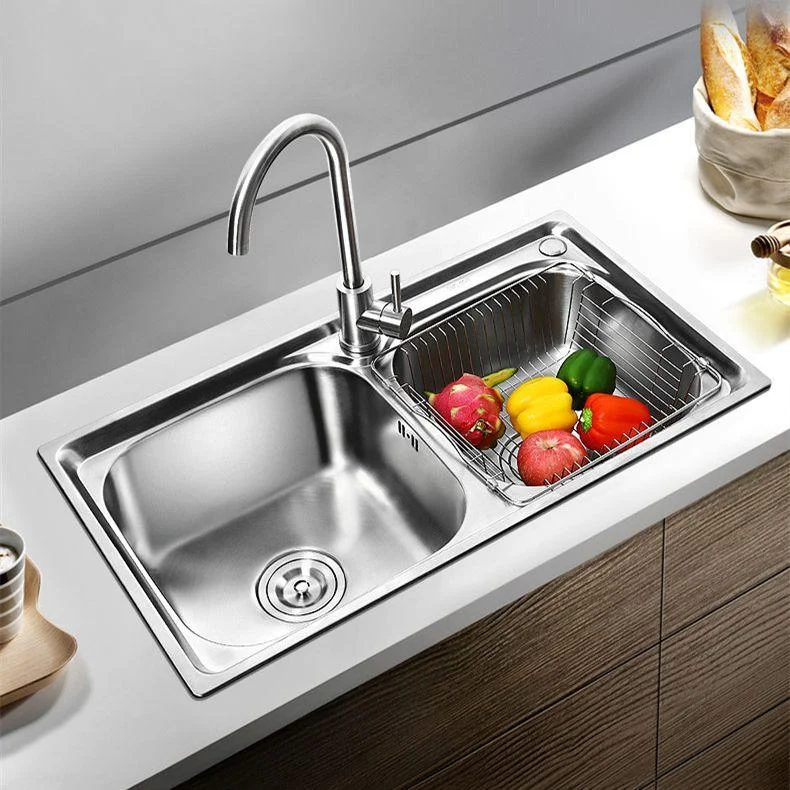 Rectangle 2 Holes Kitchen Sink with Basket Strainer Stainless Steel Double Basin Sink -Bathlova