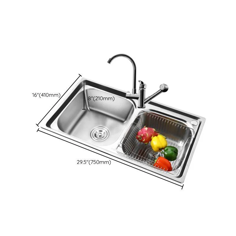 Rectangle 2 Holes Kitchen Sink with Basket Strainer Stainless Steel Double Basin Sink -Bathlova