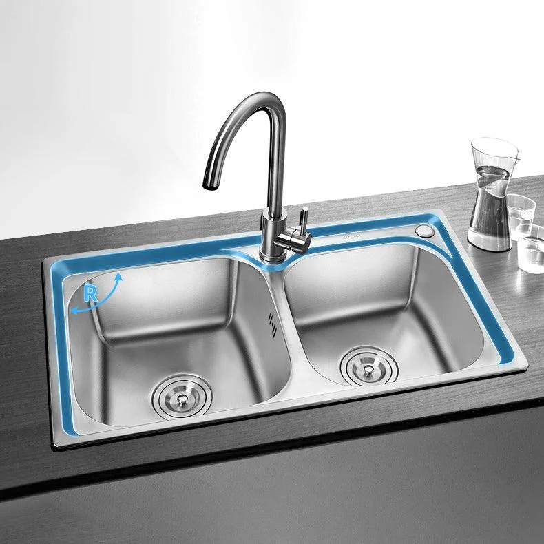 Rectangle 2 Holes Kitchen Sink with Basket Strainer Stainless Steel Double Basin Sink -Bathlova