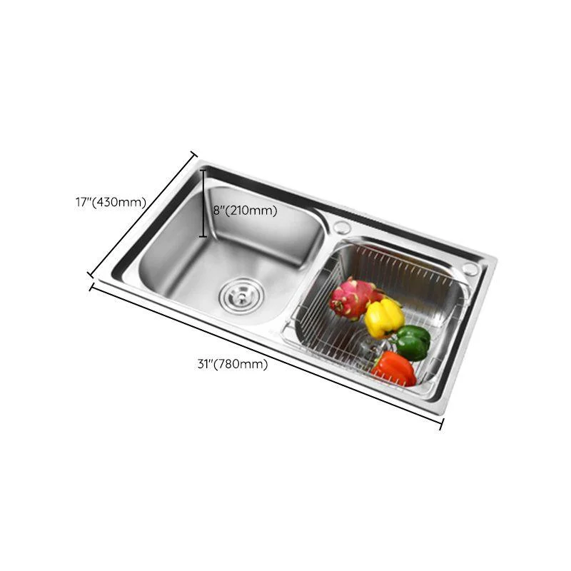 Rectangle 2 Holes Kitchen Sink with Basket Strainer Stainless Steel Double Basin Sink -Bathlova