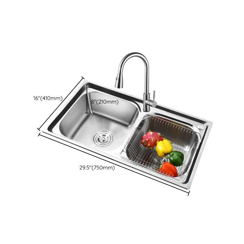 Rectangle 2 Holes Kitchen Sink with Basket Strainer Stainless Steel Double Basin Sink -Bathlova