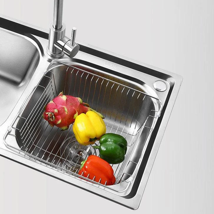 Rectangle 2 Holes Kitchen Sink with Basket Strainer Stainless Steel Double Basin Sink -Bathlova