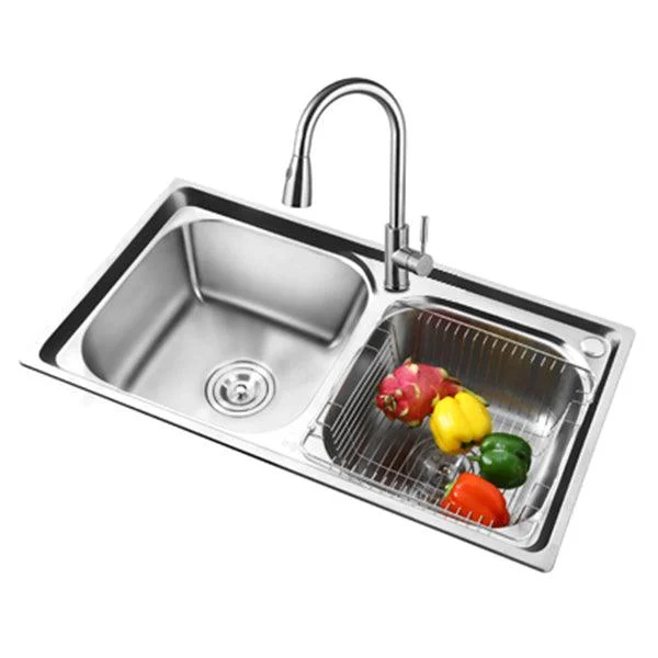 Rectangle 2 Holes Kitchen Sink with Basket Strainer Stainless Steel Double Basin Sink -Bathlova