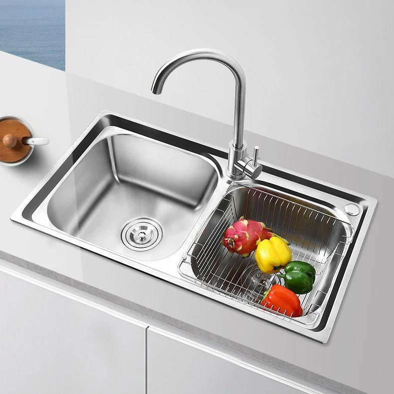 Rectangle 2 Holes Kitchen Sink with Basket Strainer Stainless Steel Double Basin Sink -Bathlova