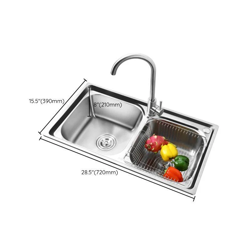 Rectangle 2 Holes Kitchen Sink with Basket Strainer Stainless Steel Double Basin Sink -Bathlova