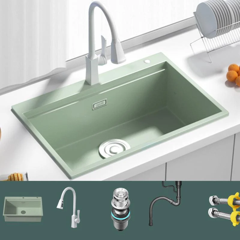 Rectangle Quartz Kitchen Sink in Peppermint Green Single Bowl Sink -Bathlova