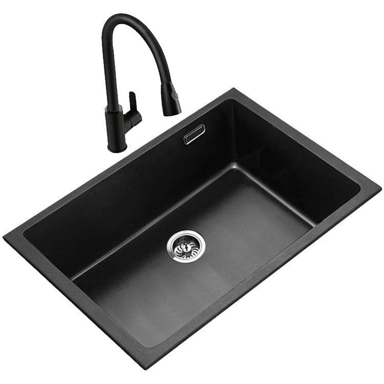 Rectangle Quartz Sink in Black Drop-In Kitchen Sink with Drain Assembly -Bathlova