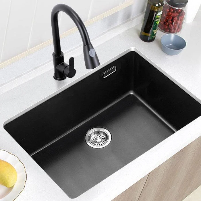 Rectangle Quartz Sink in Black Drop-In Kitchen Sink with Drain Assembly -Bathlova