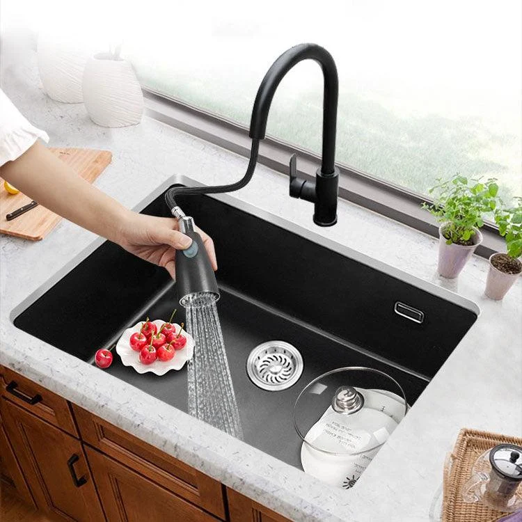 Rectangle Quartz Sink in Black Drop-In Kitchen Sink with Drain Assembly -Bathlova