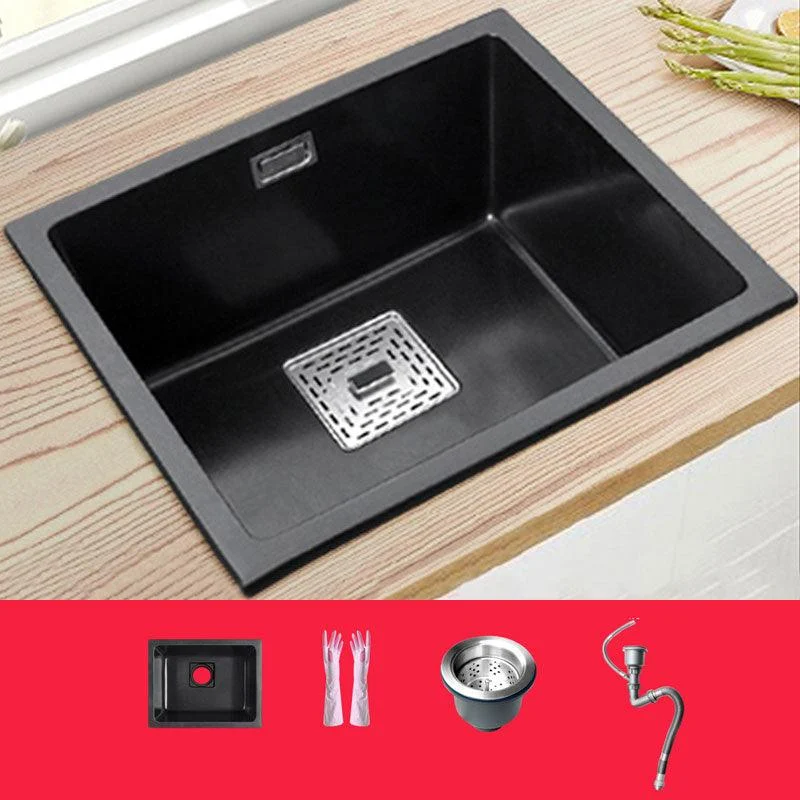 Rectangle Quartz Sink in Black Drop-In Kitchen Sink with Drain Assembly -Bathlova