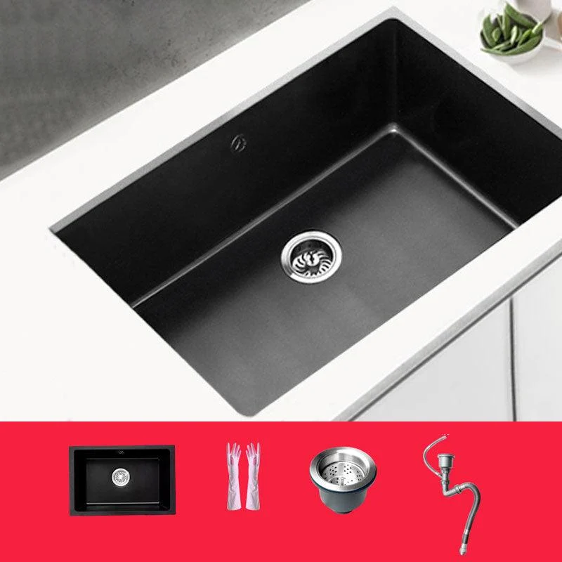 Rectangle Quartz Sink in Black Drop-In Kitchen Sink with Drain Assembly -Bathlova