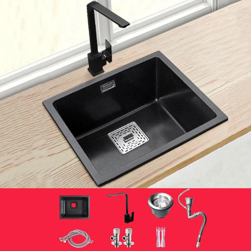 Rectangle Quartz Sink in Black Drop-In Kitchen Sink with Drain Assembly -Bathlova