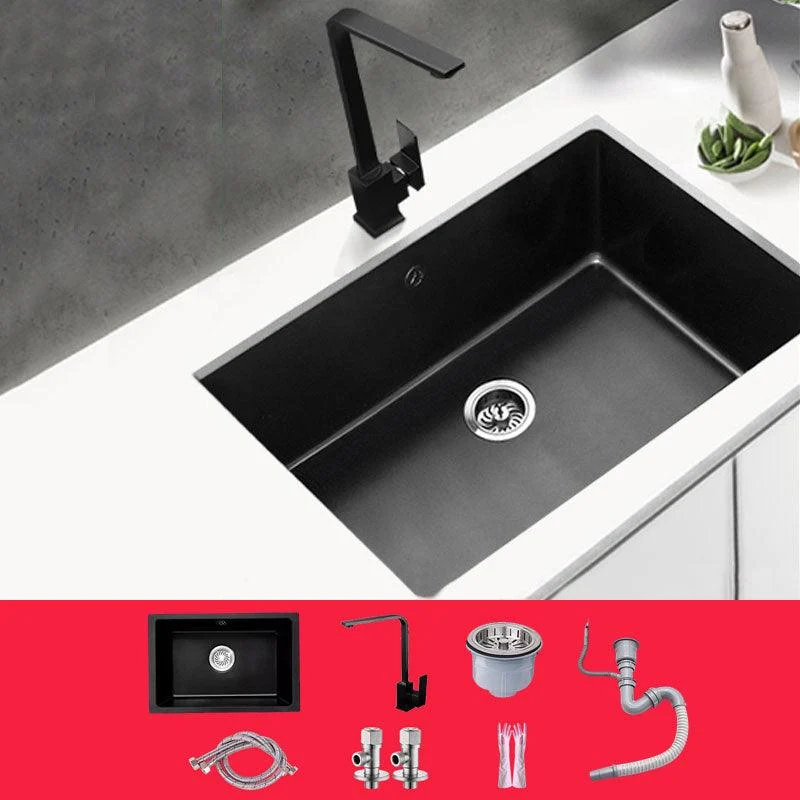 Rectangle Quartz Sink in Black Drop-In Kitchen Sink with Drain Assembly -Bathlova