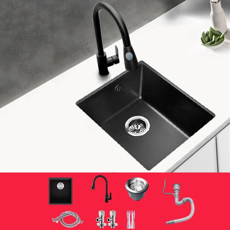 Rectangle Quartz Sink in Black Drop-In Kitchen Sink with Drain Assembly -Bathlova