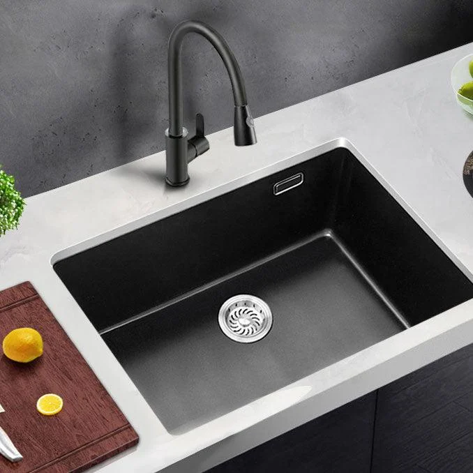 Rectangle Quartz Sink in Black Drop-In Kitchen Sink with Drain Assembly -Bathlova