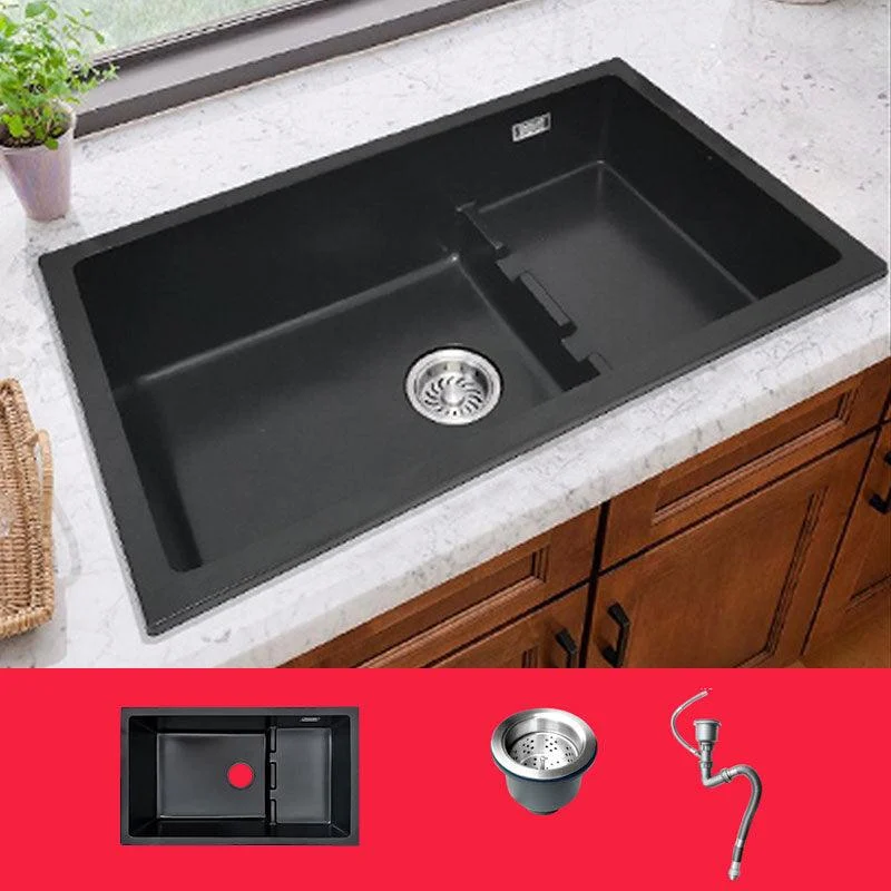 Rectangle Quartz Sink in Black Drop-In Kitchen Sink with Drain Assembly -Bathlova