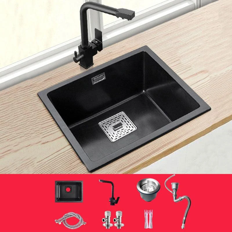 Rectangle Quartz Sink in Black Drop-In Kitchen Sink with Drain Assembly -Bathlova