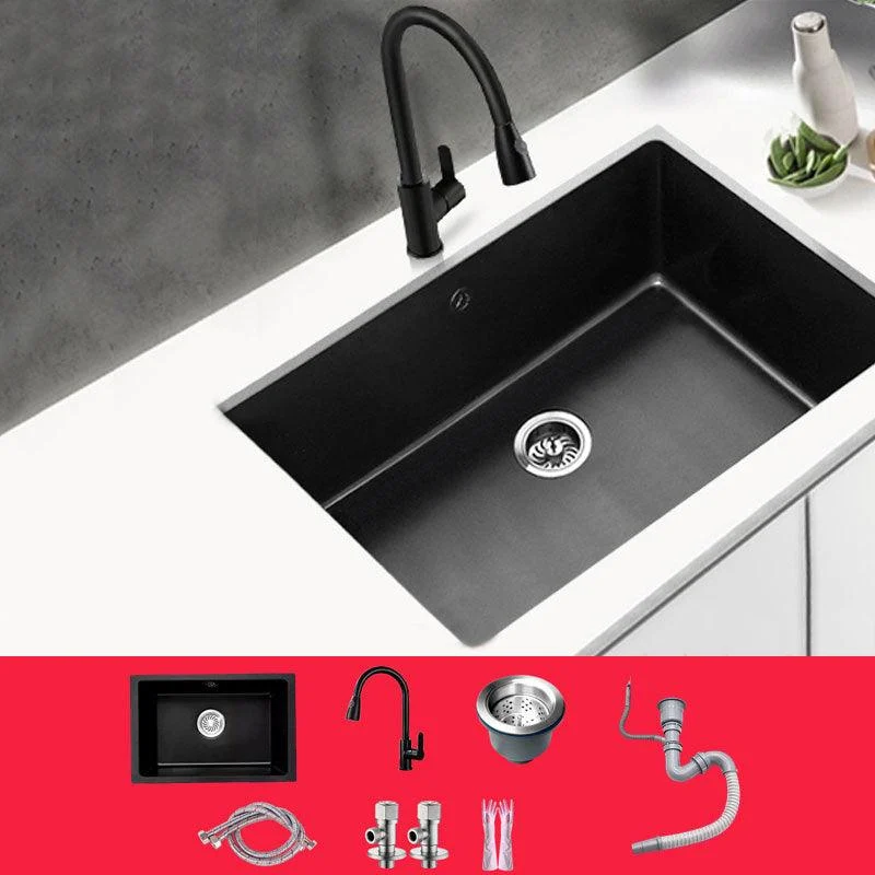 Rectangle Quartz Sink in Black Drop-In Kitchen Sink with Drain Assembly -Bathlova