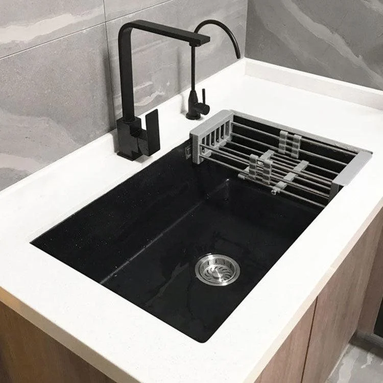 Rectangle Quartz Sink in Black Drop-In Kitchen Sink with Drain Assembly -Bathlova