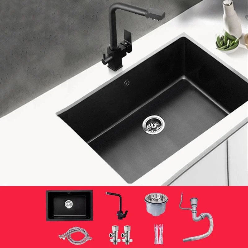 Rectangle Quartz Sink in Black Drop-In Kitchen Sink with Drain Assembly -Bathlova