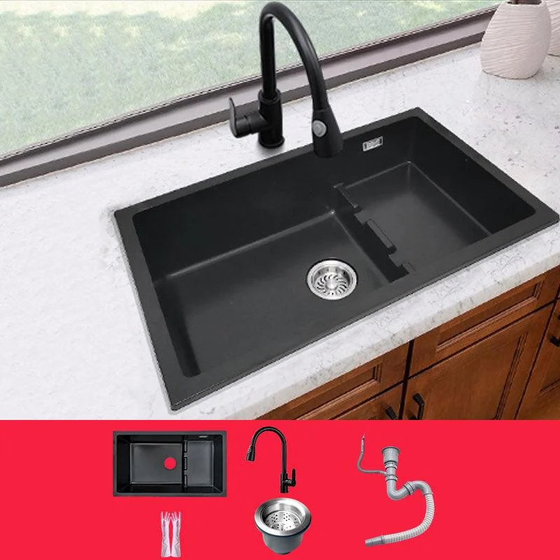 Rectangle Quartz Sink in Black Drop-In Kitchen Sink with Drain Assembly -Bathlova