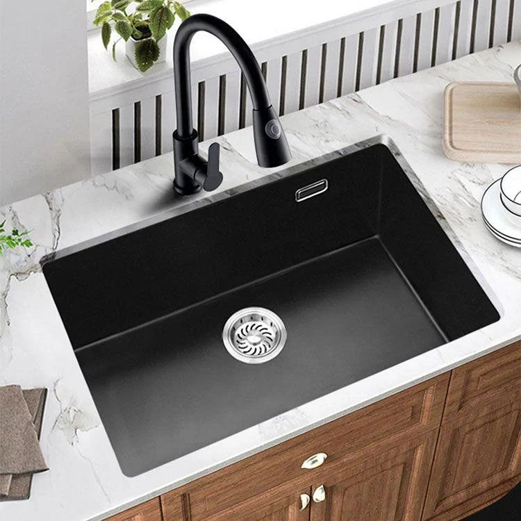 Rectangle Quartz Sink in Black Drop-In Kitchen Sink with Drain Assembly -Bathlova