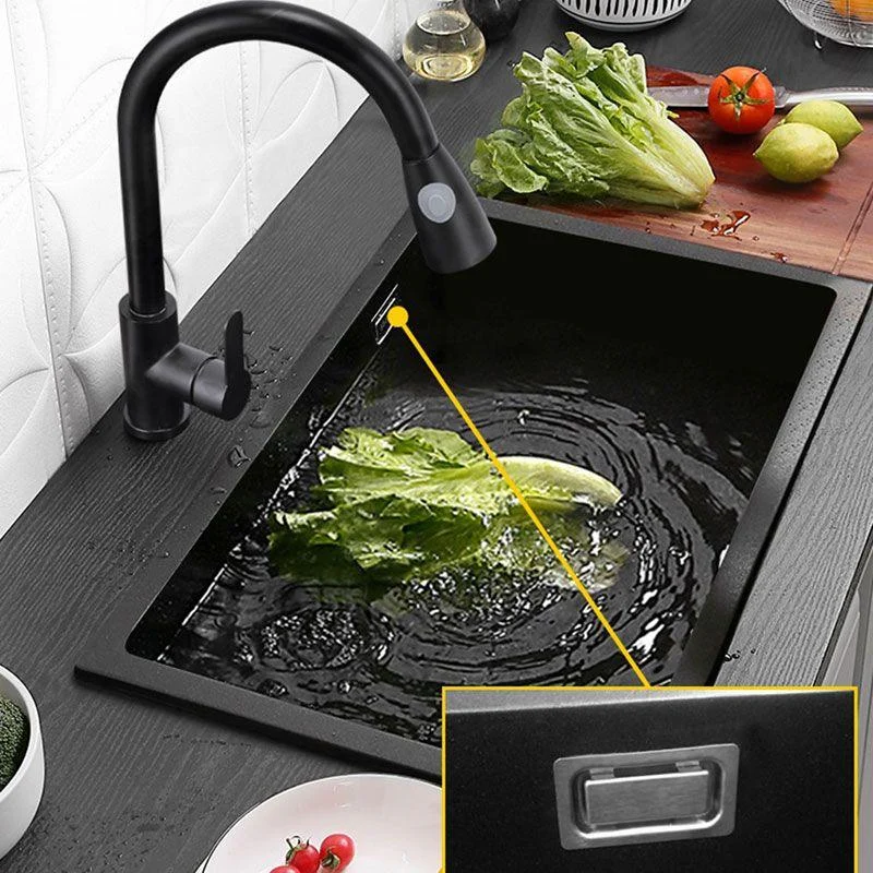 Rectangle Quartz Sink in Black Drop-In Kitchen Sink with Drain Assembly -Bathlova