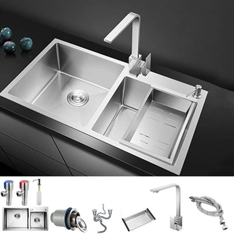 Rectangle Stainless Steel Kitchen Sink with Drain Assembly Contemporary Sink -Bathlova