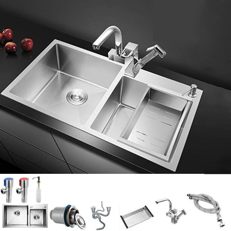 Rectangle Stainless Steel Kitchen Sink with Drain Assembly Contemporary Sink -Bathlova