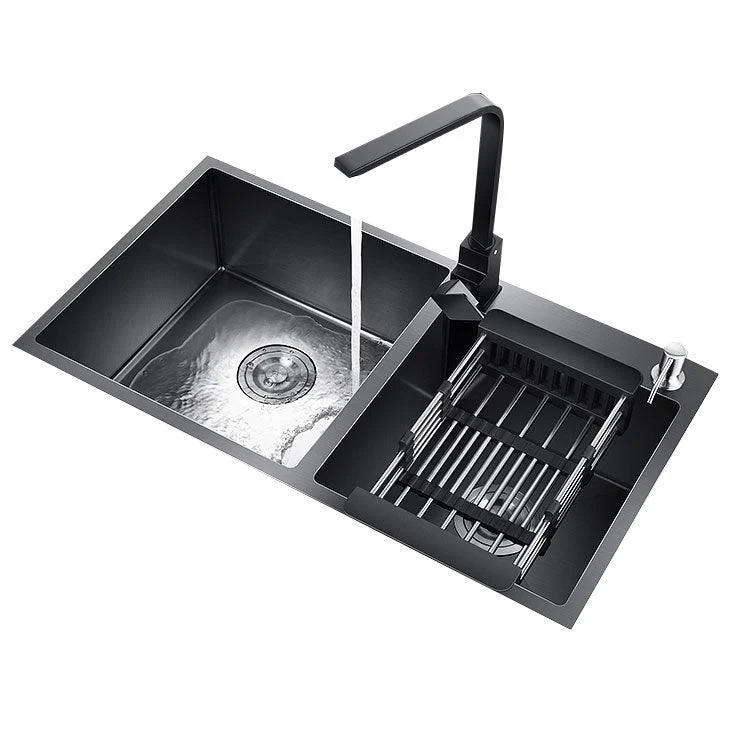 Rectangle Stainless Steel Sink in Black Double Bowl Drop-In Kitchen Sink -Bathlova