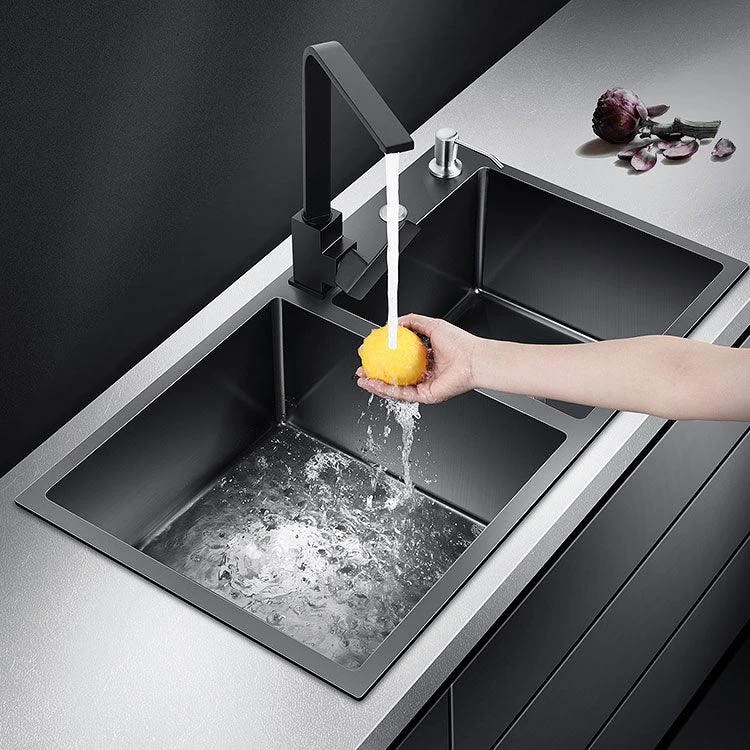 Rectangle Stainless Steel Sink in Black Double Bowl Drop-In Kitchen Sink -Bathlova