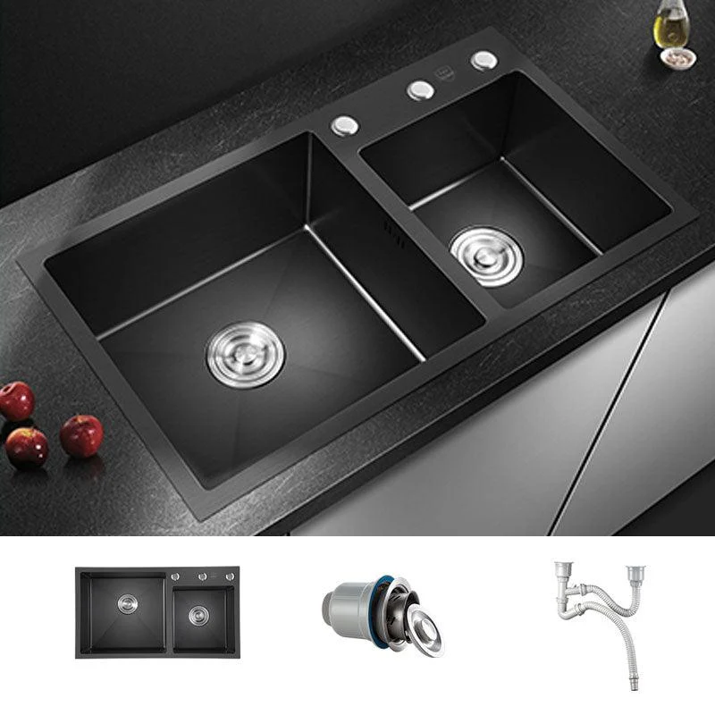 Rectangle Stainless Steel Sink in Black Double Bowl Drop-In Kitchen Sink -Bathlova