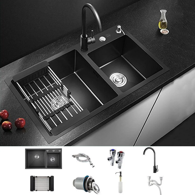 Rectangle Stainless Steel Sink in Black Double Bowl Drop-In Kitchen Sink -Bathlova