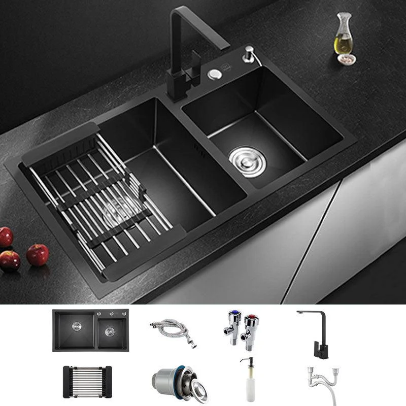 Rectangle Stainless Steel Sink in Black Double Bowl Drop-In Kitchen Sink -Bathlova