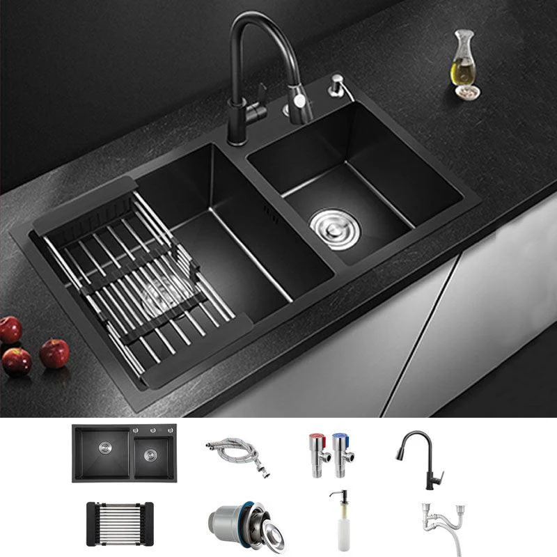 Rectangle Stainless Steel Sink in Black Double Bowl Drop-In Kitchen Sink -Bathlova