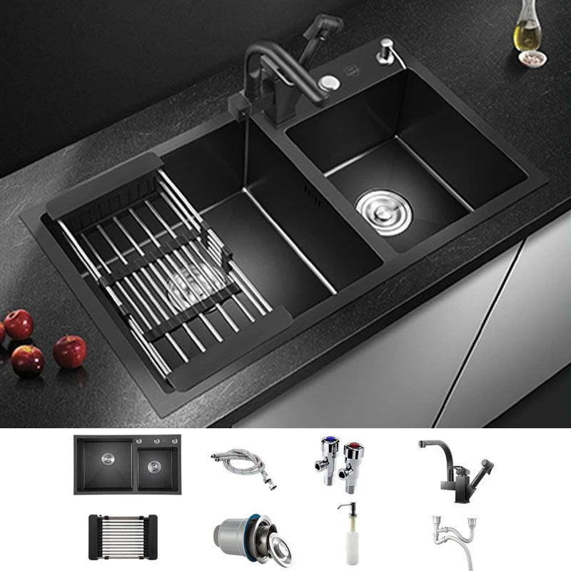 Rectangle Stainless Steel Sink in Black Double Bowl Drop-In Kitchen Sink -Bathlova