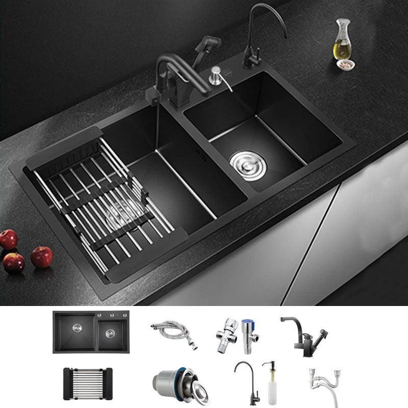 Rectangle Stainless Steel Sink in Black Double Bowl Drop-In Kitchen Sink -Bathlova