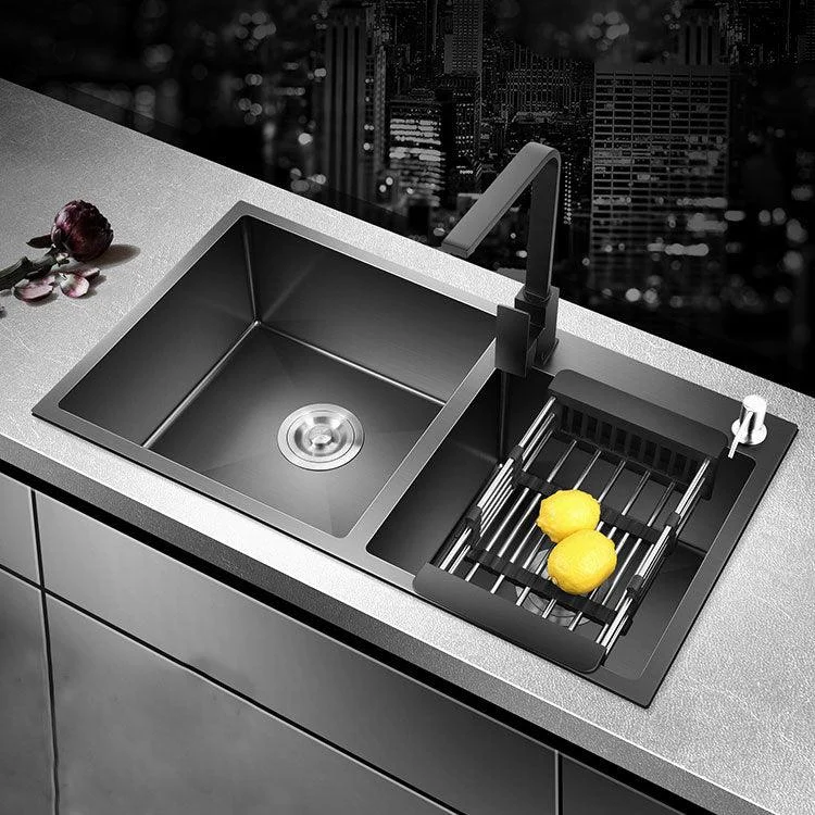 Rectangle Stainless Steel Sink in Black Double Bowl Drop-In Kitchen Sink -Bathlova