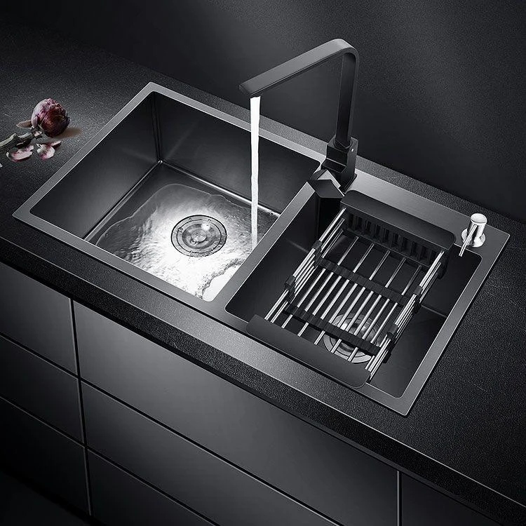 Rectangle Stainless Steel Sink in Black Double Bowl Drop-In Kitchen Sink -Bathlova