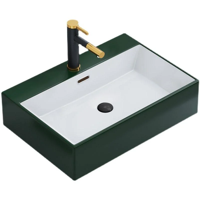 Rectangular Bathroom Sink Ceramic Modern Vessel Bathroom Sink with Tap -Bathlova