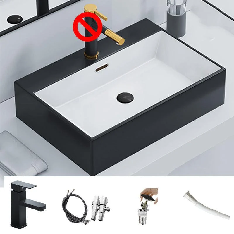 Rectangular Bathroom Sink Ceramic Modern Vessel Bathroom Sink with Tap -Bathlova