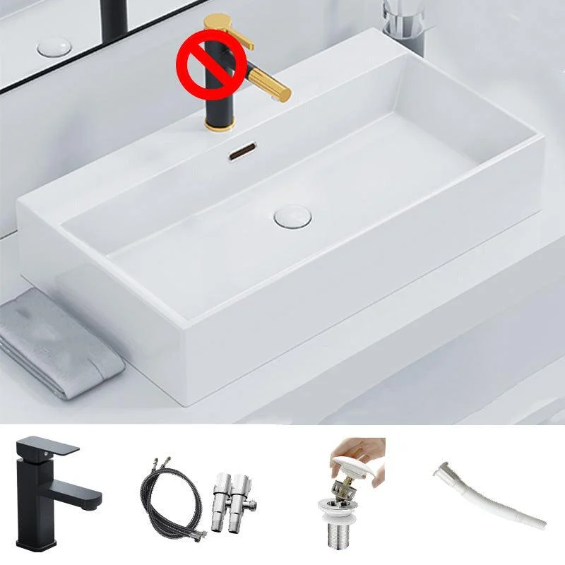 Rectangular Bathroom Sink Ceramic Modern Vessel Bathroom Sink with Tap -Bathlova