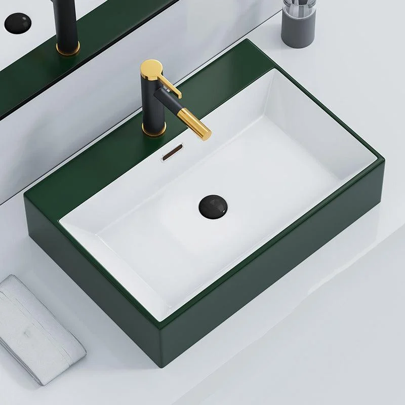 Rectangular Bathroom Sink Ceramic Modern Vessel Bathroom Sink with Tap -Bathlova